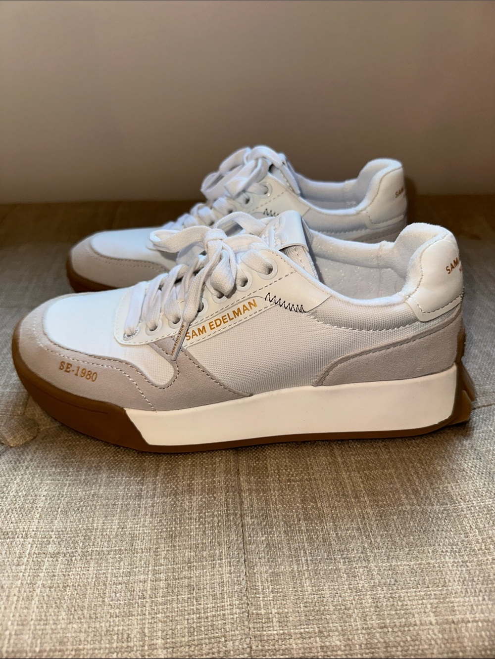 *NEW* Sam Edelman White, Tan & Brown Low-Top Platform Sneakers